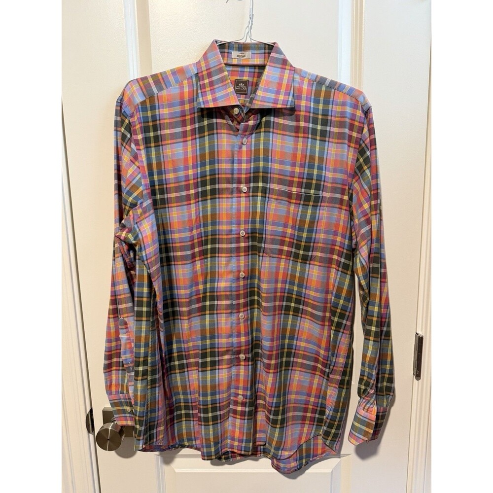 Peter Millar MF13D250L Men’s Large Multicolor Plaid Cotton Shirt Made Turkey